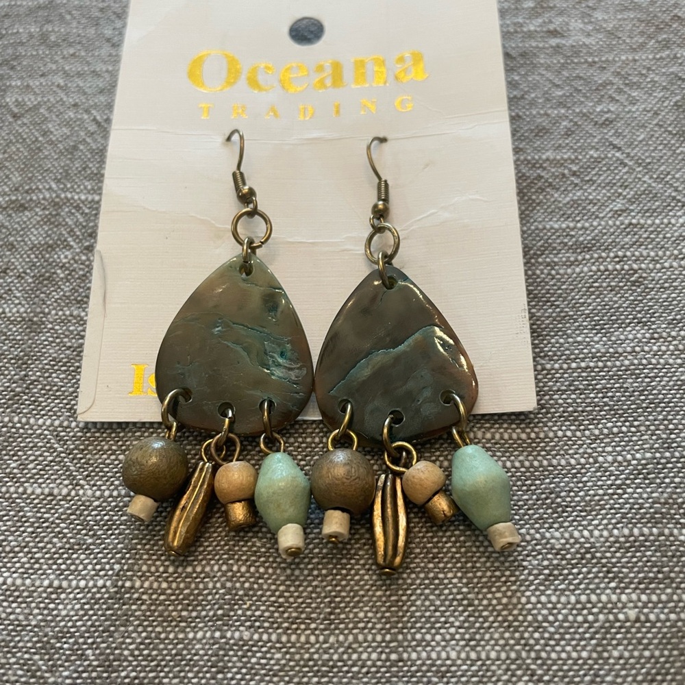 Green and Gold Dangle Earrings